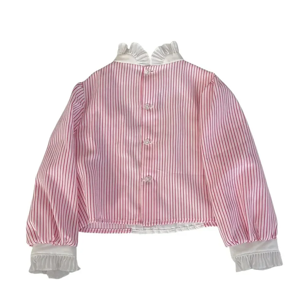 Vintage Bonnie Jean Union Made Red White Striped Ruffle Shirt Sz 4T